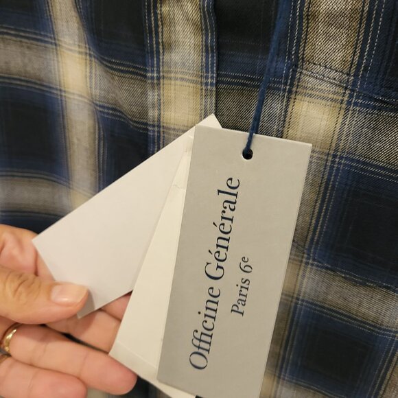 Officine Generale Button Down Long Sleeve Check Shirt Navy Blue Size Small - Picture 8 of 8